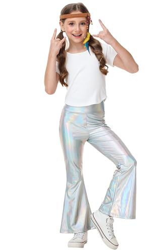 Girls Metallic Flare Leggings Pants Disco Dance Bell Bottoms 5-14 Years3