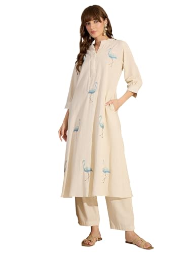 Image of INDO ERA Women's Pure Cotton Animal Solid A-Line Kurta & Pant Set | Cord Set For Women Cotton