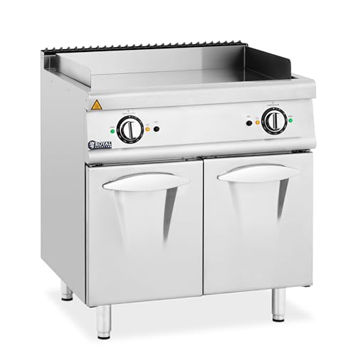 Royal Catering Plancha Eléctrica Fry-top Doble 10,8 kW con Superficie Lisa y Mueble Bajo 50-300 °C Plancha de cocina Parrilla eléctrica Plancha de asar eléctrica Fry-top
