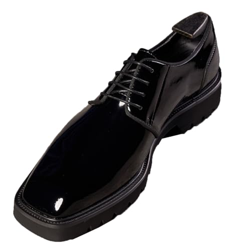Santimon Men's Oxfords Black Formal Dress Patent Leather Handmade Unique Square Toe Derby Shoes Business Casual Thick-Soled Shoes