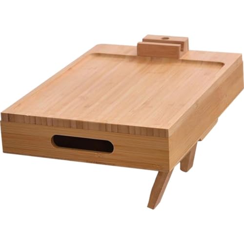 Bandeja para reposabrazos de sofá con soporte de teléfono rotatorio y mesa de madera auxiliar 2