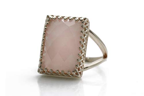 Bague Quartz Rose en Argent 925 Anti-Allergie Anémone Élégante