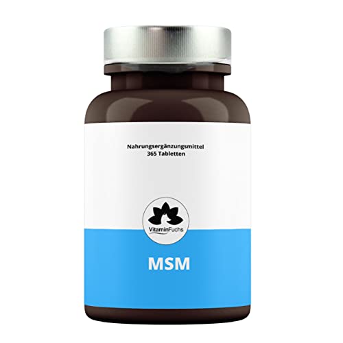 MSM Methylsulfonylmethan Tabletten hochdosiert in Premiumqualität - 365 Stück, vegan, 2000 mg wichtiger Schwefel pro Tag - von VitaminFuchs Cover