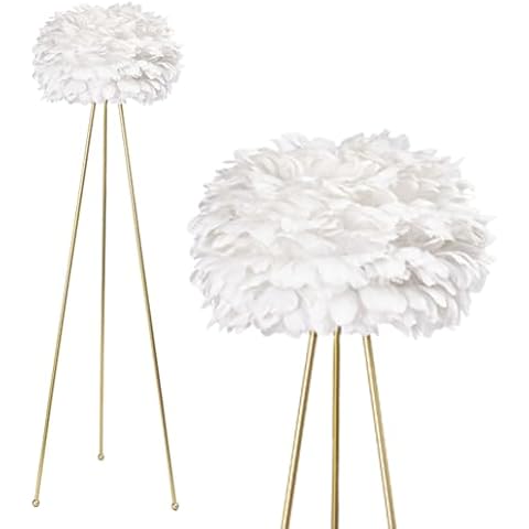 Maxax 60" Feather Floor Lamp, Tripod Floor Lamp with White Feather Shade, Modern Gold Standing Light for Bedrooms/Dining Room/Living Room/Kitchen Cover