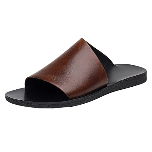 Slide Sandals For Men Genuine Leather Open Toe Sport Sandals Single Layer Wide Strap Non-slip Slide Sandal