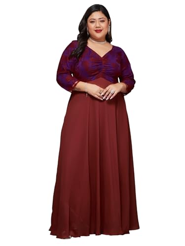 Image of Miss Chase A+ Women's Floral Printed Relaxed Fit V -Neck 3 /4Th Sleeve Georgette Maxi Dress