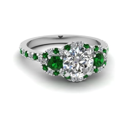 Image of 55Carat Choose Your Gemstone Delicate 3 Stone Halo Diamond CZ Ring Sterling Silver Round Shape Halo Engagement Rings Everyday Jewelry Wedding Jewelry Handmade Gifts for Wife US Size 4 to 12