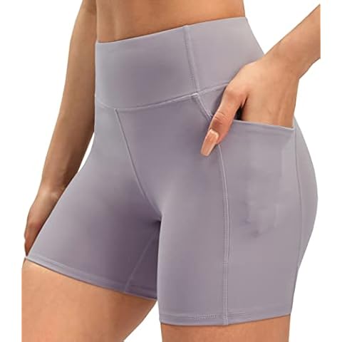 JOYSPELS Gym Shorts for Women Cycling Shorts Womens Running Yoga Workout Exercise Shorts with Pockets High Waisted Biker Shorts Light Purple S Cover