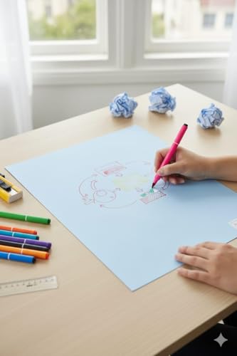 Image of SEJASCOLLECTIONS | Pack of 10 | Sky Blue, Smooth, A1, BIG / FULL Size, Chart / Pastel Sheets, Used in art and craft, collage, projects, posters etc. Plain / Unrulled, Size: 70x56 centimeters, 200 GSM thickness.