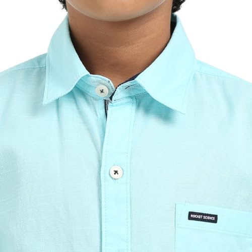 Image of ROCKET SCIENCE Boys Single Pocket Shirt | Regular Fit, Spread Collar, Full Sleeves, 100% Cotton Linen Fabric Royal Blue