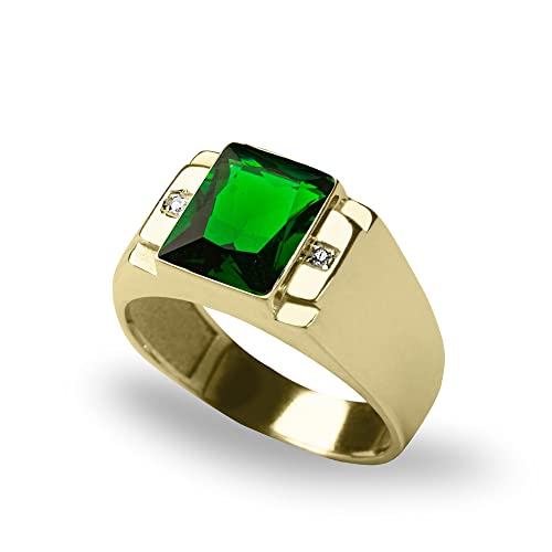 Blake’s Men's 14K Solid Yellow Gold Ring with Baguette-Cut Gemstone Center - Sapphire, Emerald, Ruby, Citrine, Amethyst, or Topaz - and Diamond Accents - Birthstone Fine Jewelry Gift for Him or Dad (Sizes 5-15)