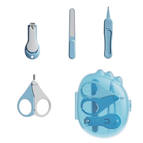 JchEnye Set di rasoi per unghie per Bambini Set per la Cura Delle unghie con Lima di sicurezza, rasoio per unghie, forbici e pinzette Neonato 4 pezzi BLU