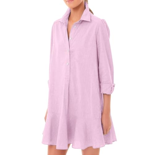 Robe chemisier fluide col en V profond et manches longues pour femmes