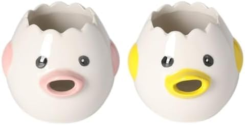 かわいいひよこ型エッグセパレーター, セラミック製, 卵黄分離器, 調理器具, キッチン用品(ピンク+イエロー2個セット)