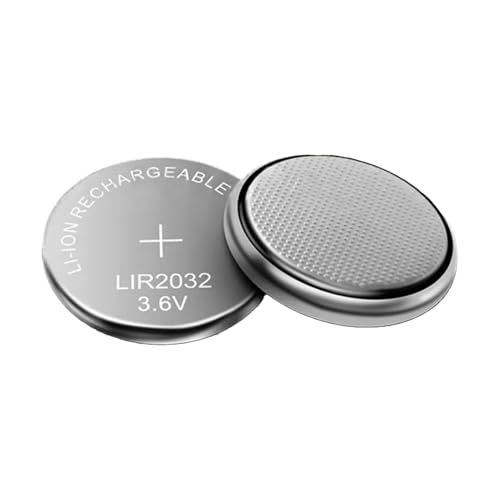 Pilas de botón, pila de botón recargable | pilas redondas planas recargables 3,6 V LIR2032 | 2 baterías de iones planas 40 mAh 1 – 1,5 h carga para juguetes electrónicos