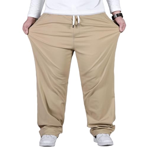 Plus Size Casual Pants for Men Stretchy Straight Leg Baggy Pants Big and Tall Drawstring Joggers Hiking Pants L-5XL