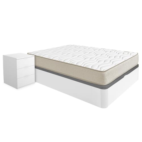 DEKIT - Pack Ahorro Dormitorio Canapé Round con Dos mesitas y con 1 Colchón viscoelástico Nova 150 x 190 cm, Altura 20 cm