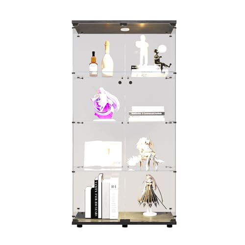 Glass Display Cabinet with Lights and Doors for Living Room, Bedroom, Office