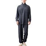 パジャマ屋 パジャマ IZUMM フリース スタンダード中厚 メンズ 兼 レディース 冬 長袖 ラップ タートルネック／ディープグレー・Mサイズ