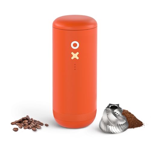 Nuttii Burr Coffee Grinder – Electric, Portable, Small, Quiet Conical Burr Coffee Bean Mill, 20 Adjustable Settings for Espresso, Pour-Over, French, Press Moka for Home Travel Use (Tangerine Orange) by Nuttii - Used condition - US$101.14