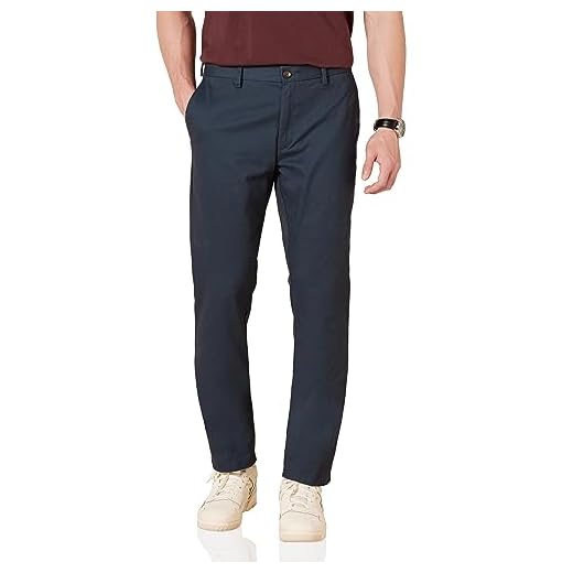 Amazon Essentials Pantalón Chino sin Pinzas Antiarrugas de Ajuste Entallado Hombre, Azul Marino, 32W / 30L