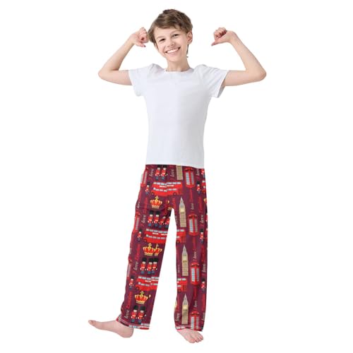 I Love London Big Ben Boys Long Pants Soft Trousers Elastic Waist Kids Lounge Bottoms with Pockets S-XL2