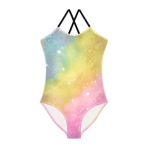 susiyo Rainbow Background Girls One Piece Swimsuits with Adjustable Straps Bathing Suits for 3-10 Years Old