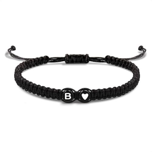 EVEMATE Armband mit Buchstabe und Herz für Freunde und Paare - Initiale A-Z Name - Geflochtenes Freundschaftsarmband für Frauen, Männer und Kinder (B)