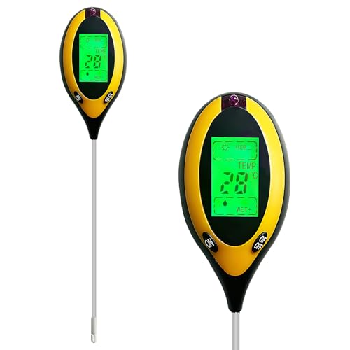 Soil Moisture Meter Plant 4-In-1, Soil Ph Tester Temperature/Light/Ph/Moisture With Stainless Steel Probe Digital Soil Testing Kit Plant Watering Indicator For Gardening Lawn Farming Outdoor Indoor