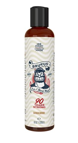 Brutus 3-in-1 Natural Beard Wash and Conditioner for Men, Cruelty Free and Nourishing Beard Shampoo, Best for Maintaining and Conditioning Hair, Sandalwood Scent, 8 oz