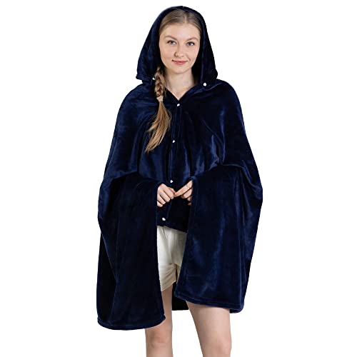 NANPIPER Wearable Blanket Hoodie Throw Soft Fuzzy Blankets,Warm Plush Fleece Microfiber,Navy Blue Large Size (50x65 Inches)