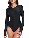 Ocean Blues Women's Black Lond Sleeves One Piece Bathing Suit Sun Protection Swimwear UV UPF 50+ Rash Guard Zipper Swimsuit Size Large