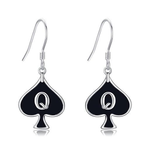 AXOMY QUEEN OF SPADES Earrings 925 Sterling Silver Card Dangle Drop Earrings Unique Queen of Spades Jewelry for Women HotWife Wife Lover