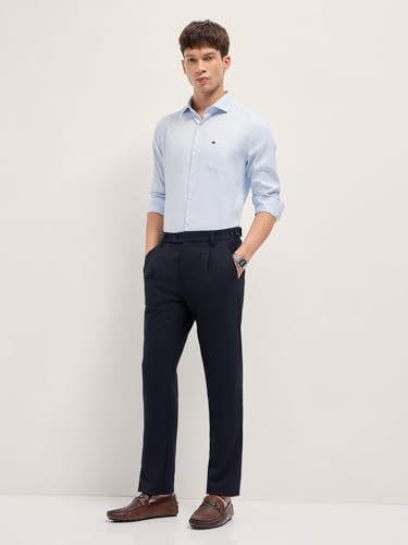 Image of THE BEAR HOUSE Men's Blue Regular Fit Formal Trouser