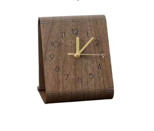 Esselife Walnut Wooden Desk Clock with Brass Hands