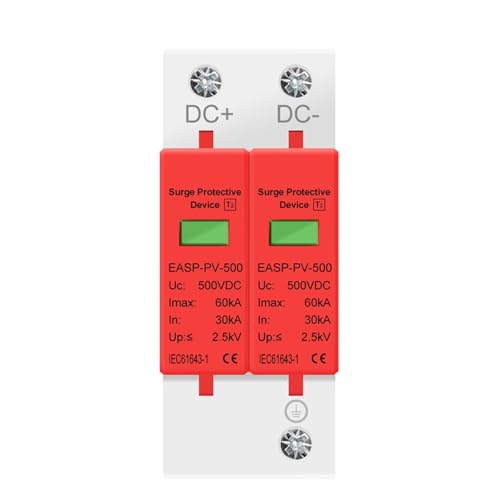 2P DC SPD Surge Protective Device 500V 800V 1000V 20KA 30KA 40KA 60KA Voltage Protector Solar PV Photovoltaic Arrester 1Pcs(20-40KA,DC 500V)