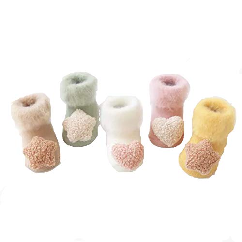 Image of The Happy Top Fuzzy Cute Cartoon Toddler Baby socks set of 5 Booties Infant cotton anti-slip sole for kids baby girls baby boys (0-4 months)