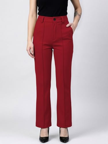 Image of Women's High Waist Formal Straight Fit Trousers Premium Stretch Office Pants Front Pleated Design Smart Workwear Bottom for Office, Casual & Business Wear