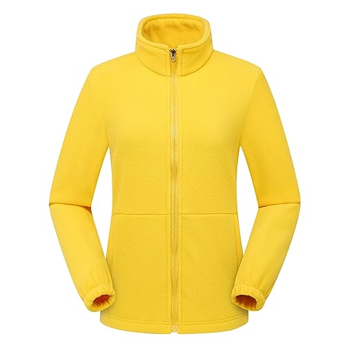 KJDWJKJRF Women's Fleece Jacket with Full Zip Stand-Up Collar Women's Lightweight Fleece Jacket Antistatic Outdoor Women's Jacket for Hiking and Leisure, Yellow, XXL