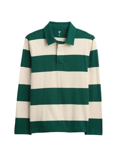 GAP Boys Long Sleeve Rugby Polo Green Stripe XL