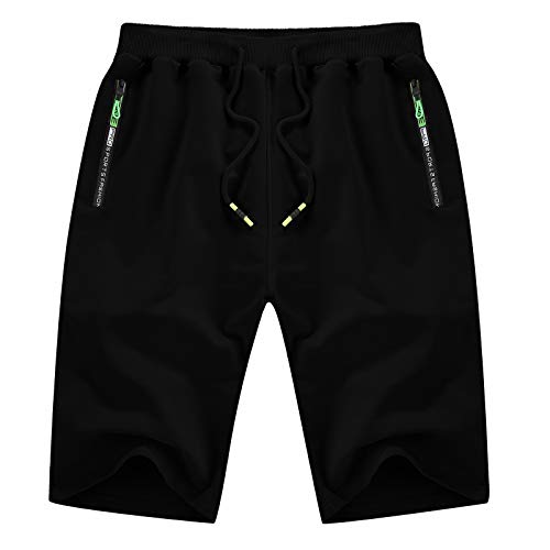 YTD Men's Shorts Casual Classic Fit Drawstring Summer Beach Shorts with Elastic Waist and Pockets M Black