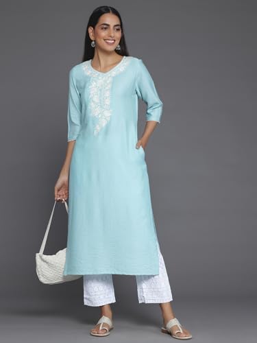 Image of Libas Womens Yoke Design Silk Straight Kurta for Women Suit