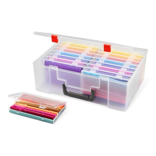 Amazon Basics Boîte de Rangement pour Photos et Organisateur de Loisirs Créatifs avec 16 Compartiments Intérieurs, 12.2 x 36.3 x 26.9 cm, Transparent