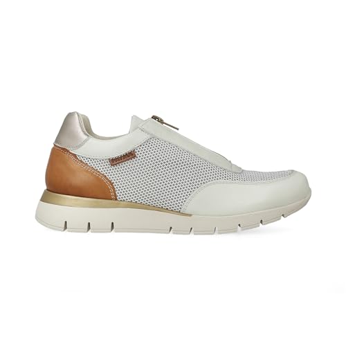 PAYMA - Deportivas de Piel para Mujer. Sneakers con Cremallera Frontal para Vestir Casual. Zapatillas de Verano. Piso de Goma. Plantilla Acolchada. Cómodo y Flexible. Color: Multi Blanco, Talla: EU 38