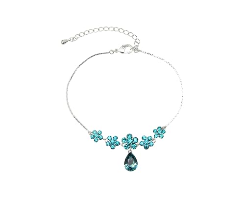 Faship Gorgeous Teal Rhinestone Crystal Floral Floral Bracelet 7" - 9" - Teal/Matching Bracelet