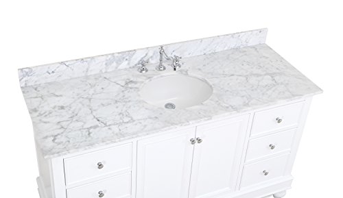 Kitchen Bath Collection Bella 60-Inch Single Bathroom Vanity (Carrara/White): Includes White Cabinet With Authentic Italian Carrara Marble Countertop And White Ceramic Sink #TOP3
