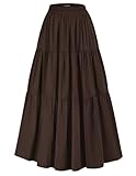Scarlet Darkness Tiered Maxi Skirts for Women 2026 Summer Beach Flowy Renaissance Long Skirt with Pockets Coffee M