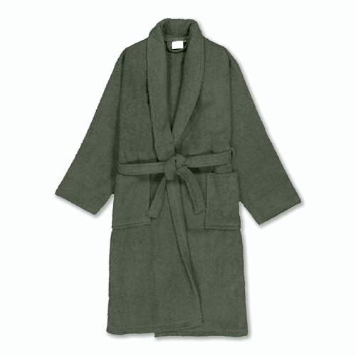 BOSKIMO Bademantel, Unisex, 100 % Baumwolle, Oeko-Tex, Bademantel für Damen und Herren, amerikanischer Frottee, 420 g/m², weich und sehr saugfähig, khaki-grün, S