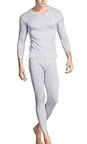 Grenasasilk Ropa interior larga de seda de morera para hombre, cuello en V, transpirable, térmica, para hombre, Plata Gris, X-Large
