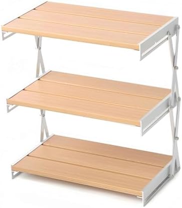 Multi-Function Camping Folding Storage Rack, Natural Wood & Aluminum Display Shelf, Space-Saving Organizer for Kitchen, Outdoor, Household - Versatile Wood Rack
